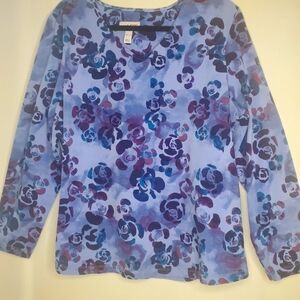 Denim&Co, Size XL vibrant blue/purple l/sleeve tunic tee